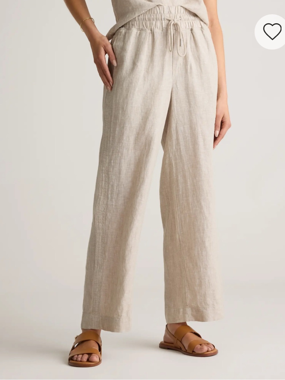 Italian Linen Drawstring Wide-Leg Pants - Cream